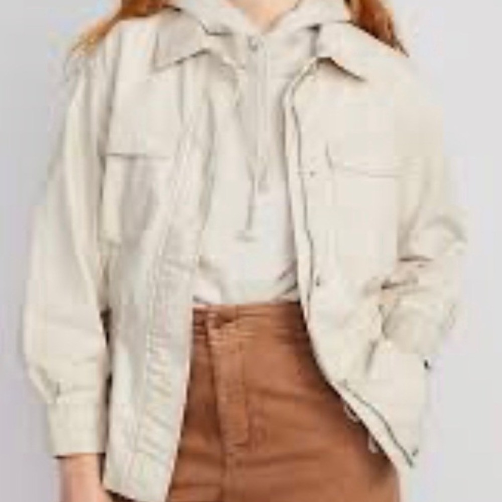Old Navy Utility Field Jacket Womens XXL Beige Cotton Cinched Waist Gorpcore
